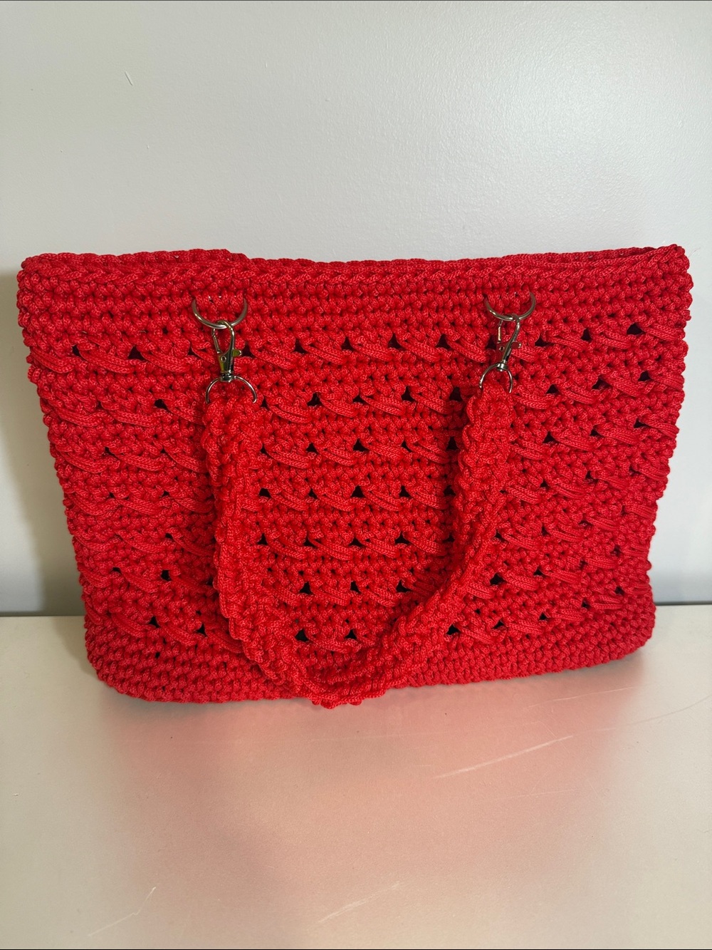 Handcrafted Red Crochet Tote Bag